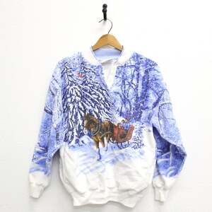Vintage 90s Art Unlimited Winter Sleigh Ride Sweatshirt Large